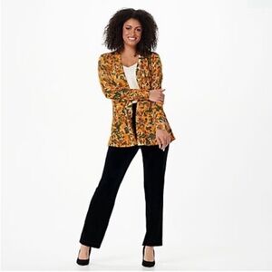 Isaac Mizrahi Live Open Front Black Floral Printed Peplum Cardigan Size Medium